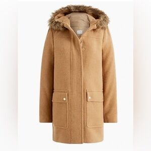 J. Crew Tan Puffer Coat with Faux Fur Hood